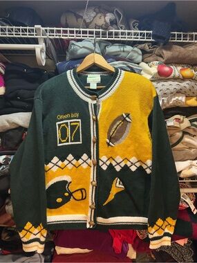Vintage Christopher & Banks Womens Green Bay Packers Knit Cardigan Sweater XL